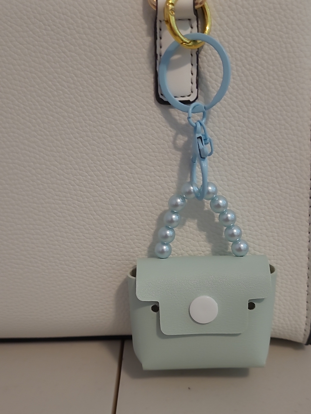 Mini Pastel Blue Beaded Keychain Bag - Unbranded